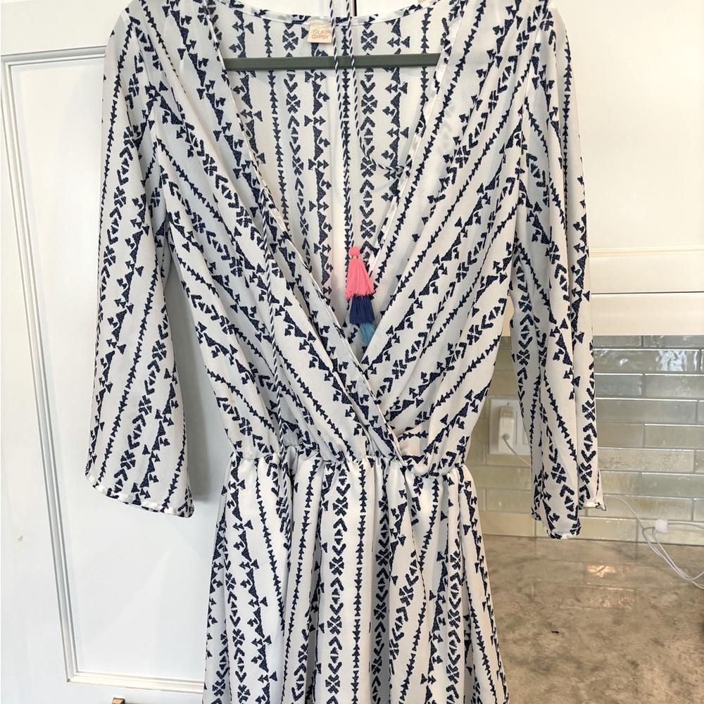 Surf Gypsy White and Navy Long Sleeve Dress